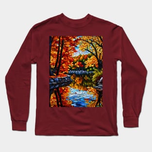 Stained Glass Autumn Scene Long Sleeve T-Shirt